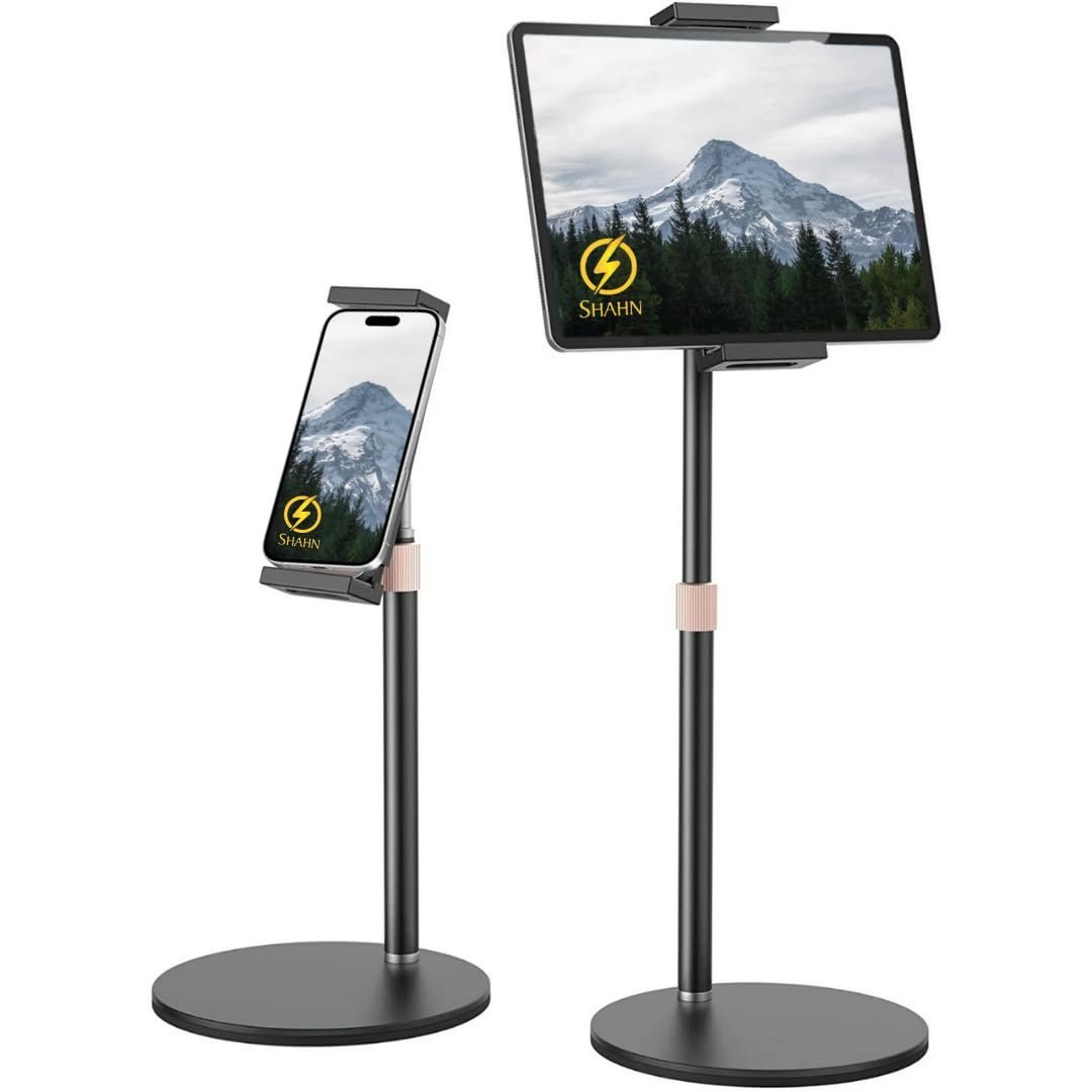 Tablet Stand Holder, Adjustable Height Tablet & Phone Stand for Desk, 360° Rotating Aluminum Metal Tablet Stand Mount Compatible for iPad Pro Air Mini, iPhone, Samsung, Kindle, Oneplus. (4″-11″)