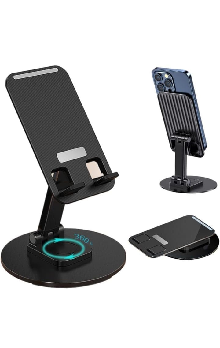 Mobile Phone Stand for Desk with 360° Rotation, Foldable