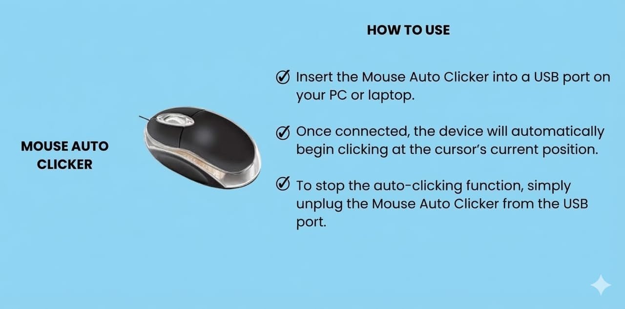 Automatic Mouse Clicker USB – Hardware Based, No Installation Needed | Fast Continuous Clicking (48 Clicks/5 Sec) | Ideal for Gaming & Productivity | Works on Windows, Mac & Linux - Image 4