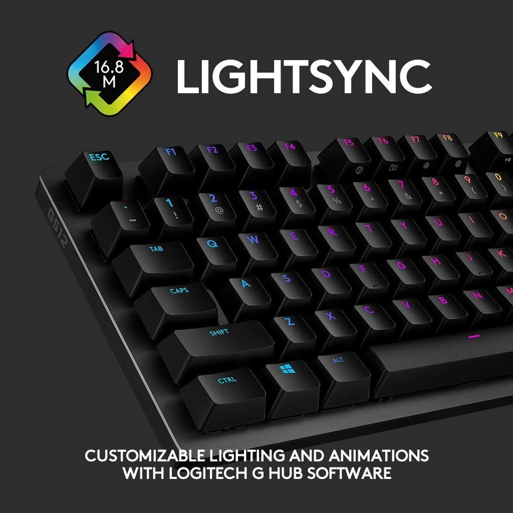 Logitech G512 Mechanical Gaming Keyboard,RGB Lightsync Backlit Keys,GX Brown Tactile Key Switches,Brushed Aluminum Case,Customizable F-Keys,USB Pass Through - Black - Image 3