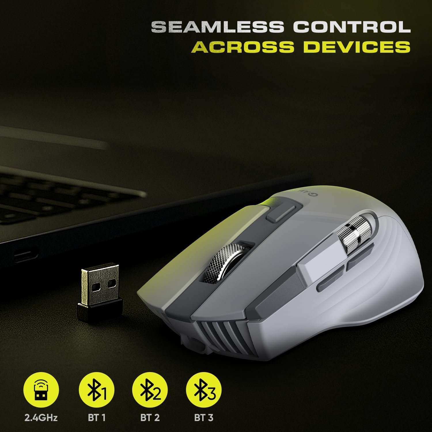 XS Series Flow S Ergonomic Wireless Mouse/Bluetooth Mouse with Side Scroll, 2.4G + 3×BT, 7 Buttons, Multi-OS, 3200 DPI Adjustable, 1000Hz Polling, 800mAh Rechargeable - Image 4