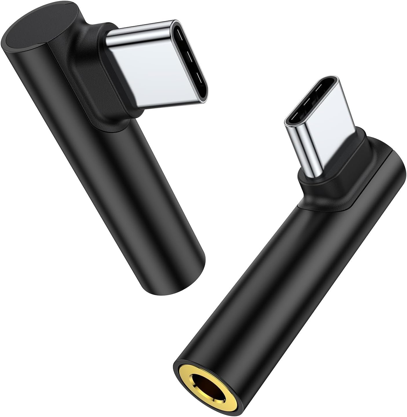 One Plus Original C to 3.5mm Audio Adapter 2 Pcs | Type-C to AUX Headphone Jack Dongle with DAC Chip | Right Angle Connector | Compatible with Mi, iqoo, Vivo, iPad Pro | Black