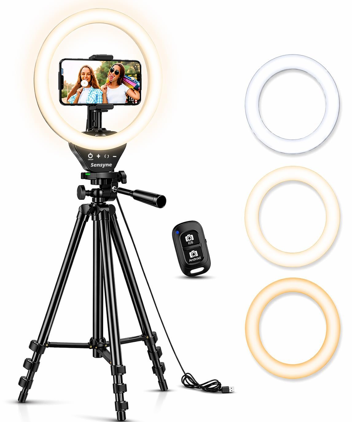 Ring Light with Stand, 50" Phone Tripod for iPhone & Android, LED Ring Light with Remote, 3 Color Modes & 10 Brightness Levels for TikTok, Zoom & Video Recording