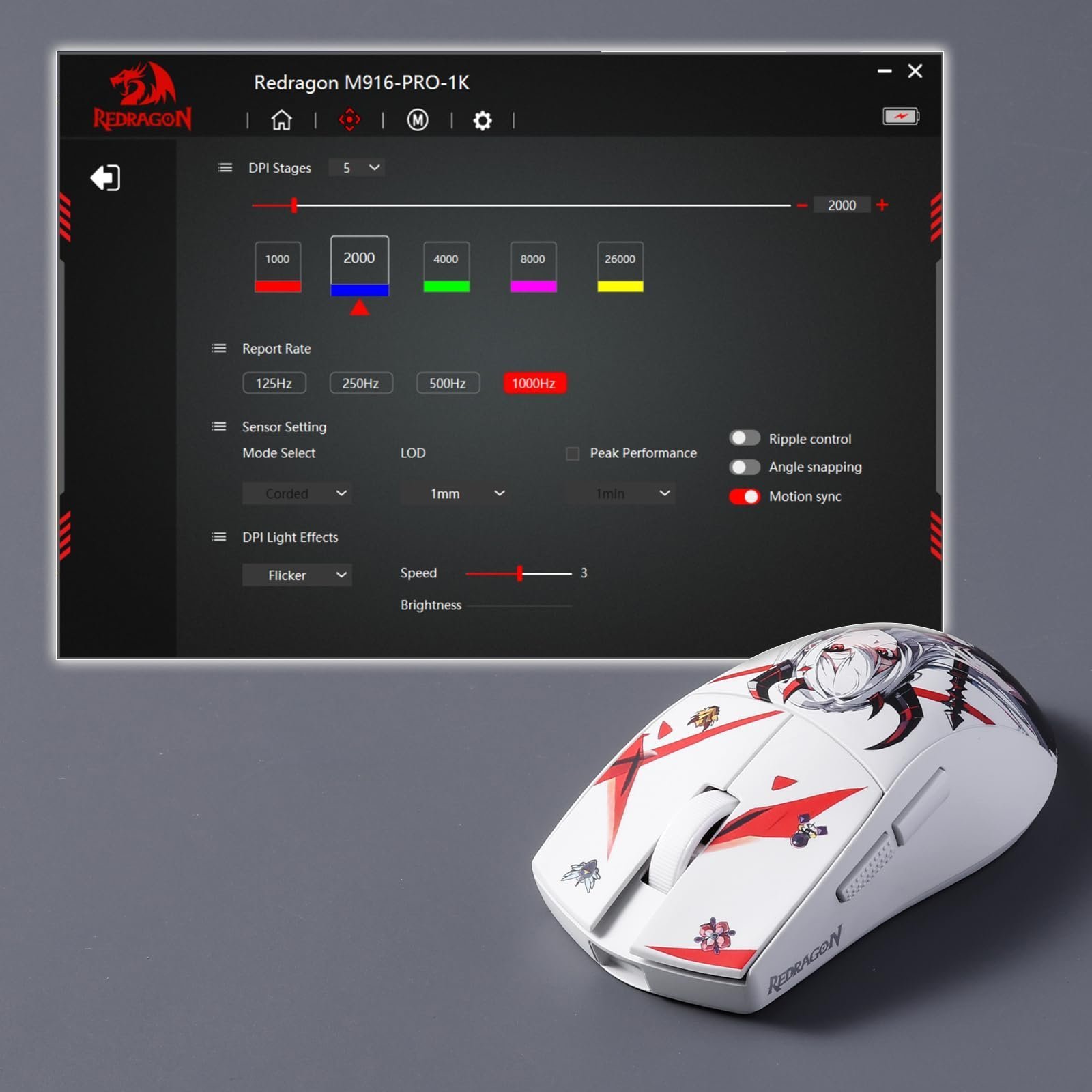 M916AK PRO 3-Mode Anime Gaming Mouse,Bluetooth,Wireless,USB-C 42G Ultra-Light 26K DPI w/Ergonomic Natural Grip Build,Full Programmable Buttons,Software Supports DIY Keybinds & DPI - Image 7