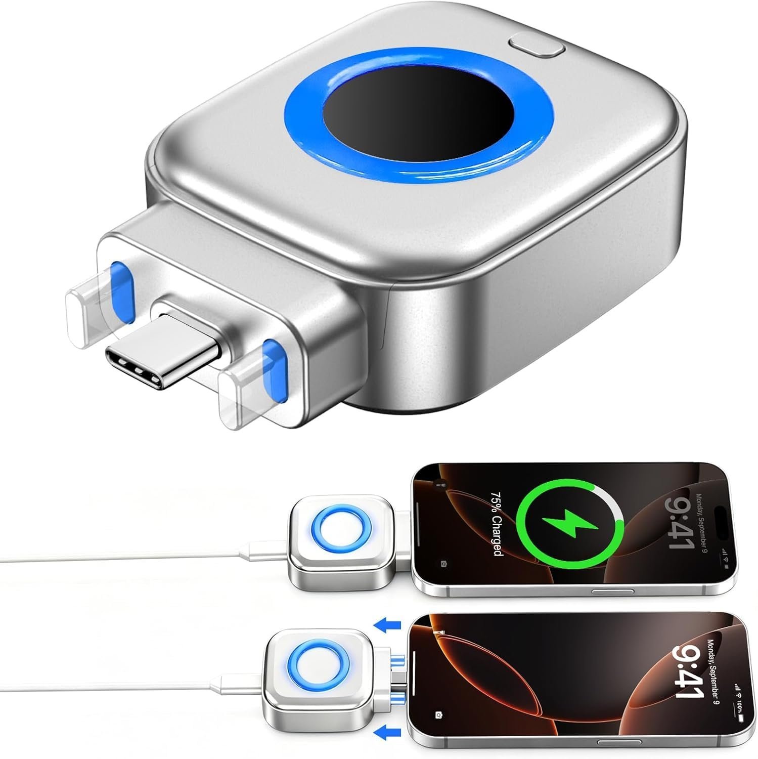 2-in-1 USB-C Magnetic Wireless Charger Adapter for iPhone 15/16 Series, 20W Fast Charging Converter, Type-C Plug-in Magnetic Charging Receiver, Compact Portable Charging Accessory