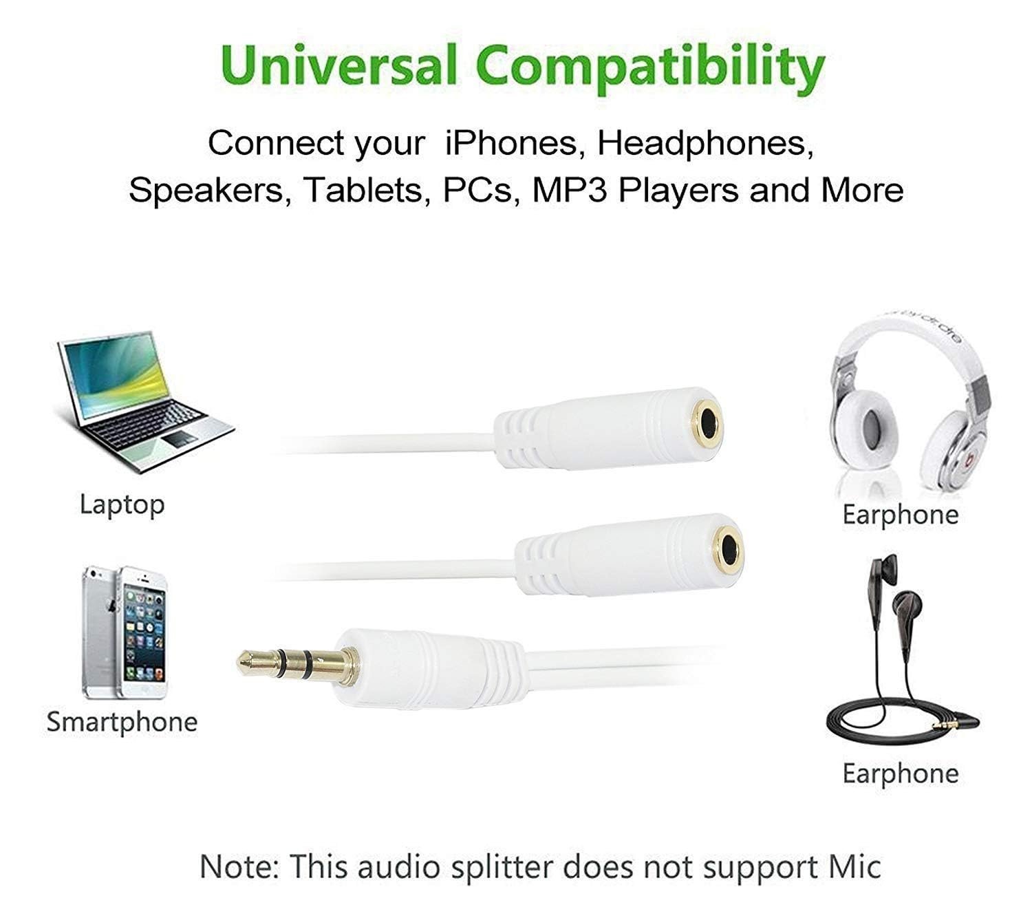 3.5mm jack 1 male to 2 female Stereo headphone earphone Jack Y Splitter audio adapter Cable (Multicolor - Color may vary) - Image 3