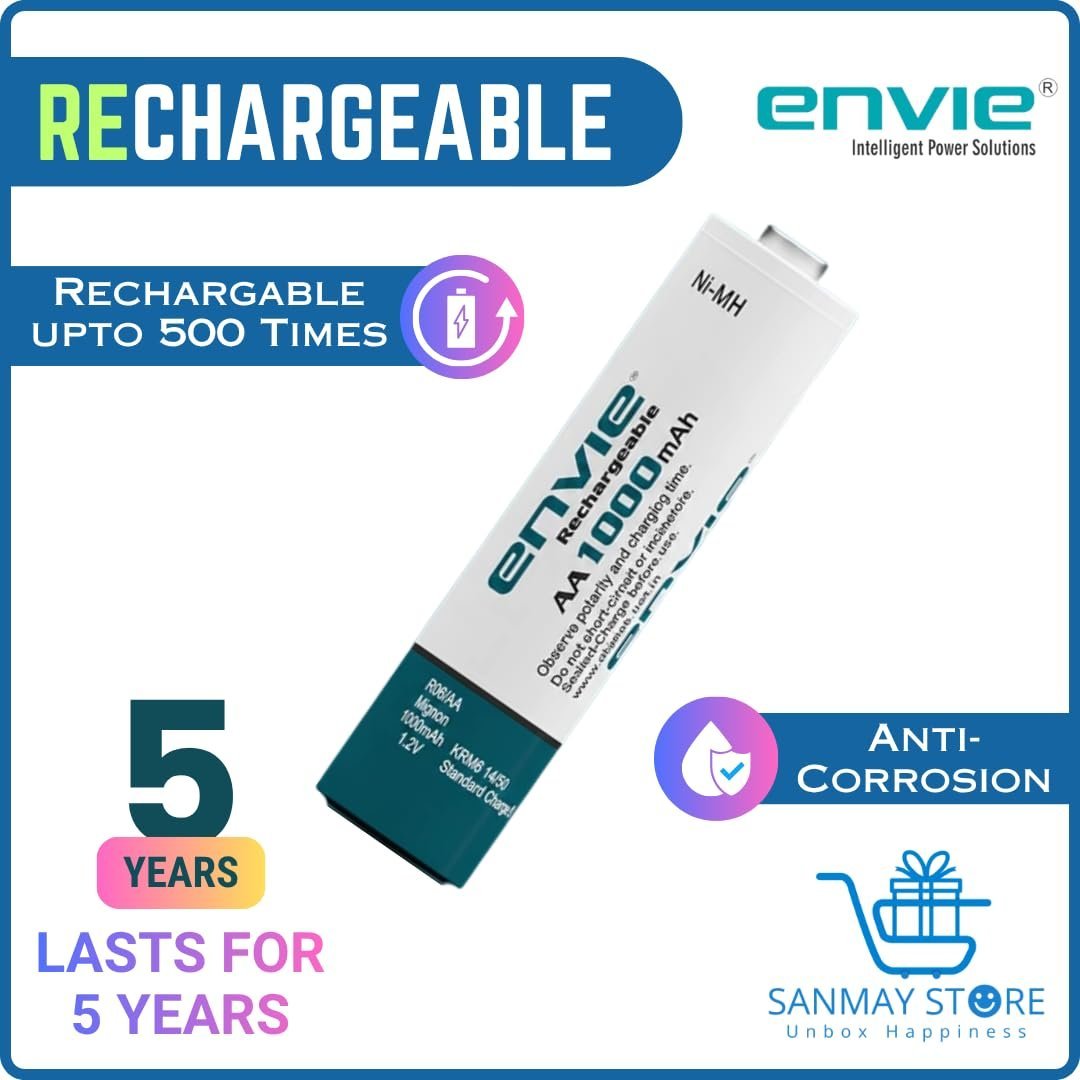 Rechargeable AA Batteries | 1000mAh Ni-MH Rechargeable AA Batteries | Ideal for Toys, Remotes, Clocks, Mouse & Household Devices | Pack of 4 - Image 2