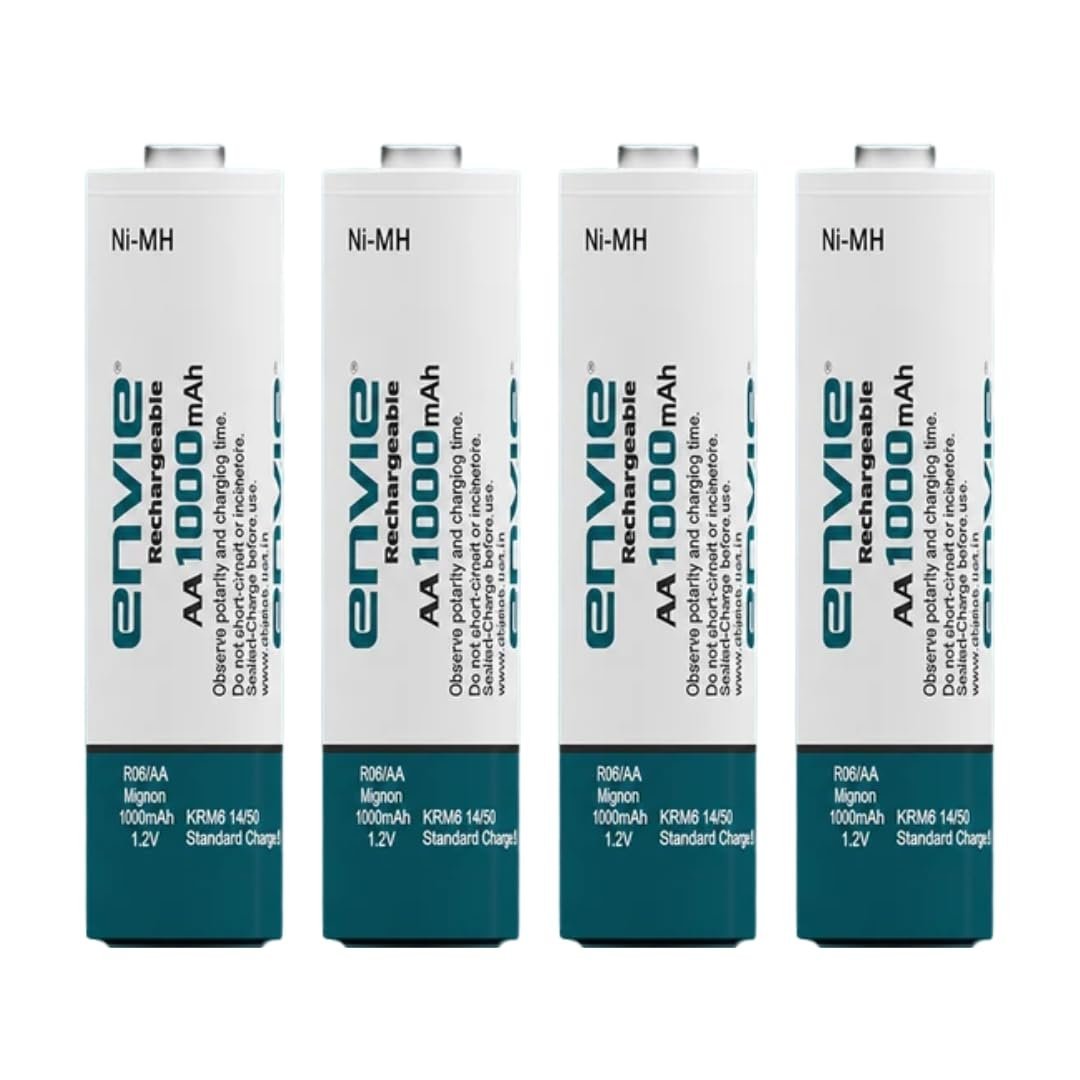 Rechargeable AA Batteries | 1000mAh Ni-MH Rechargeable AA Batteries | Ideal for Toys, Remotes, Clocks, Mouse & Household Devices | Pack of 4
