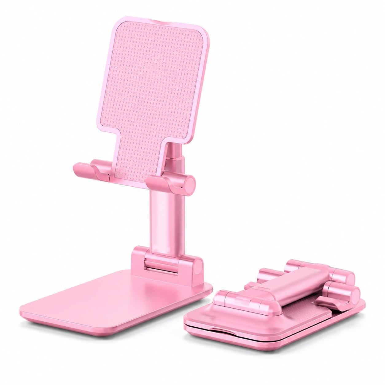 Wrapped Ribbon Telescopic Height Adjustable Phone & Tablet Stand | 360° Rotating Base, Foldable Desktop Holder for iPhone, iPad, Samsung, All Smartphones & Tablets (Pink)