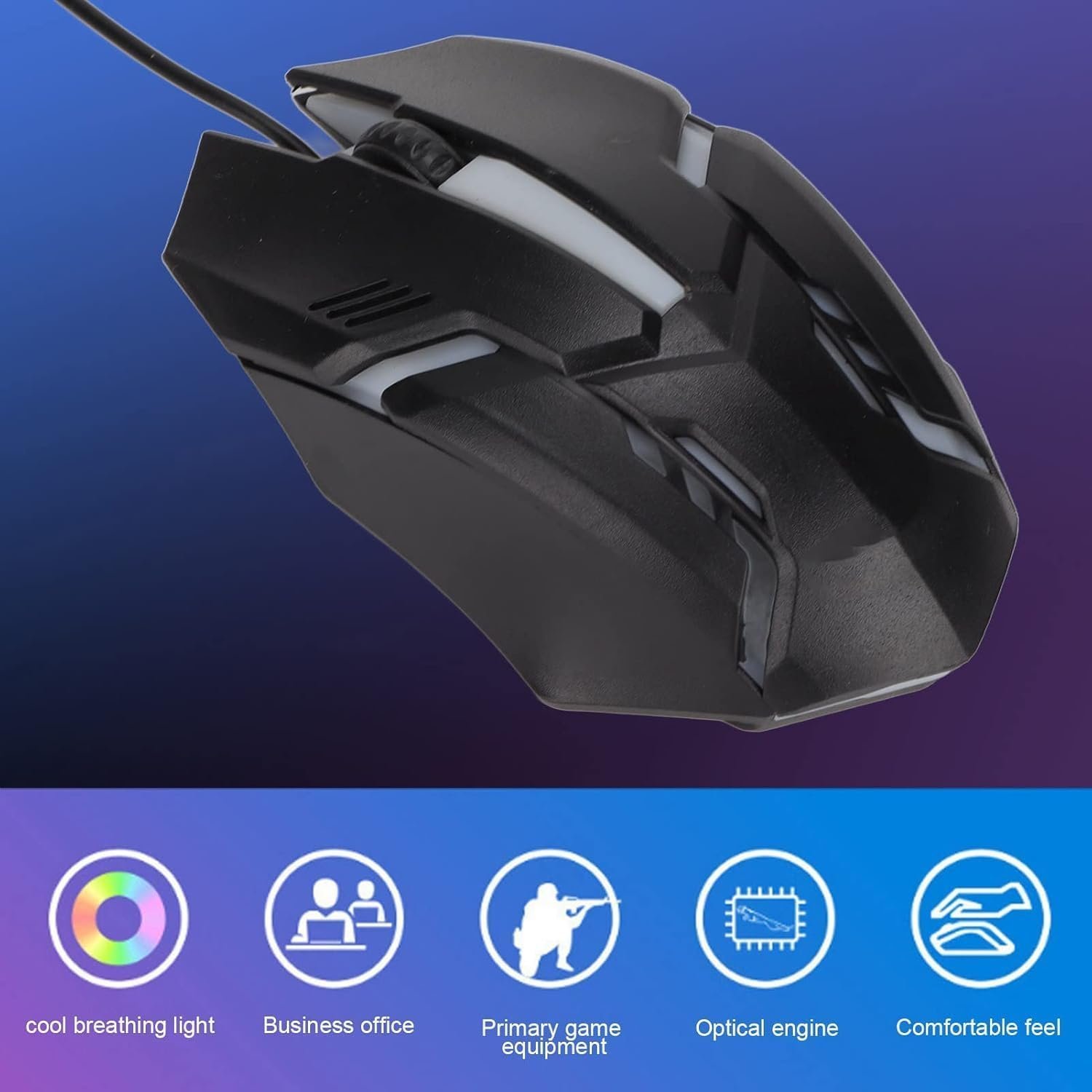 RGB Gaming Mouse, 1600 DPI USB Wired Computer Mice, 3D Scroll Wheel, Adjustable DPI, Ergonomic Mouse for Win10, for Win 8, for Win 7, for Win Vista or for Win (Black) - Image 3
