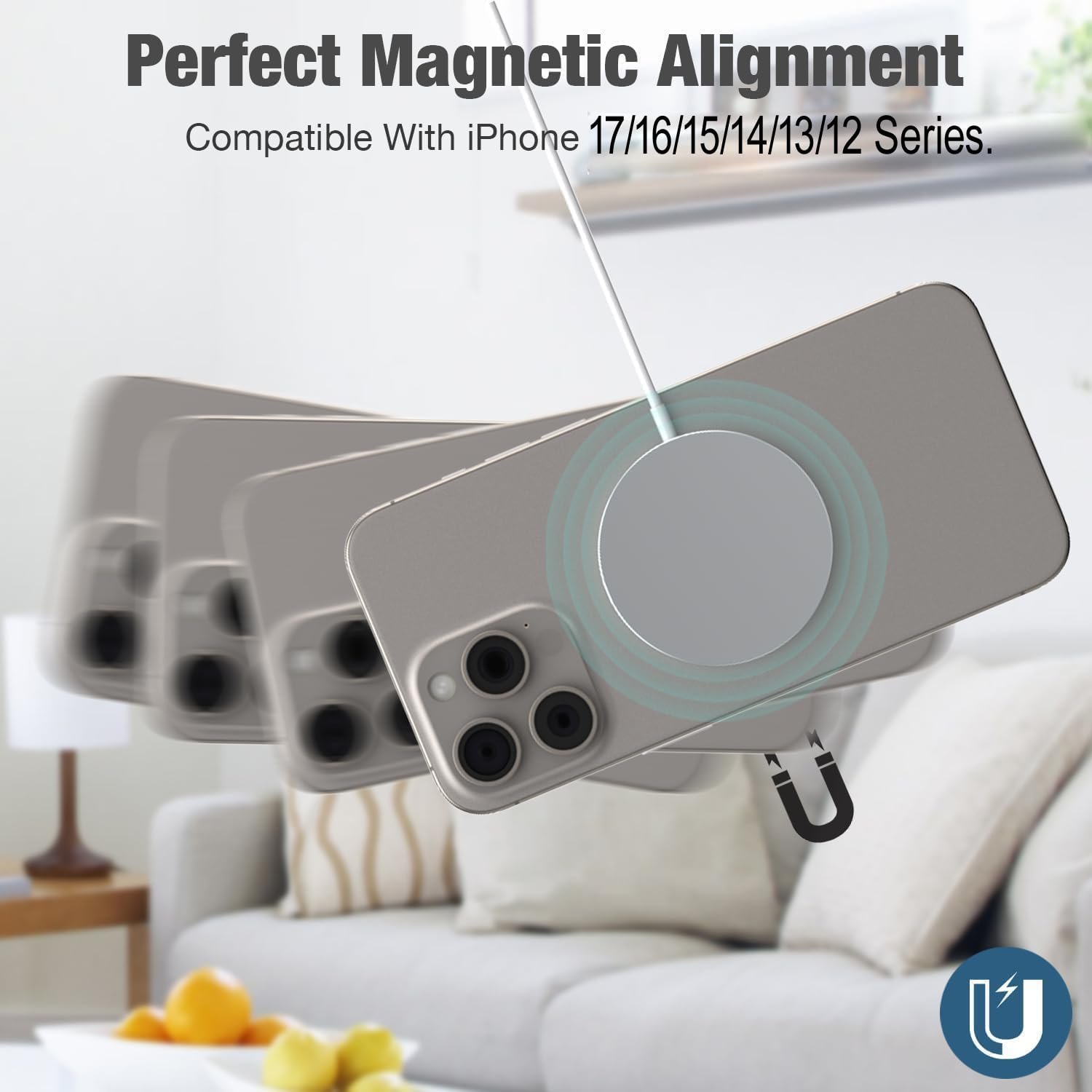 Magnetic Wireless Charger 15W, Mag-Safe Fast Charger USB C 15W, Qi Type C Wireless Inductive Charging Station Compatible with iPhone 17/16/16 Plus/16 Pro/16 Pro Max/15/14/13/12 Series - Image 6