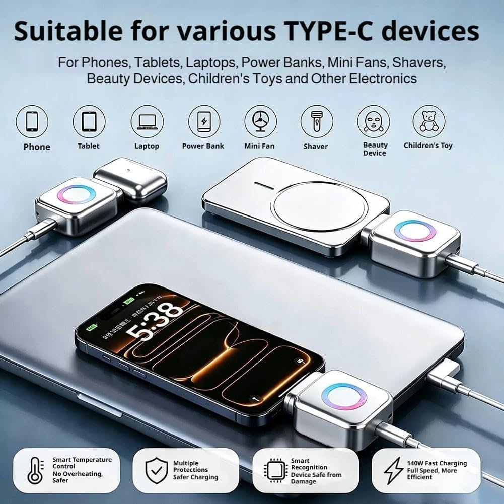 2-in-1 USB-C Magnetic Wireless Charger Adapter for iPhone 15/16 Series, 20W Fast Charging Converter, Type-C Plug-in Magnetic Charging Receiver, Compact Portable Charging Accessory - Image 3
