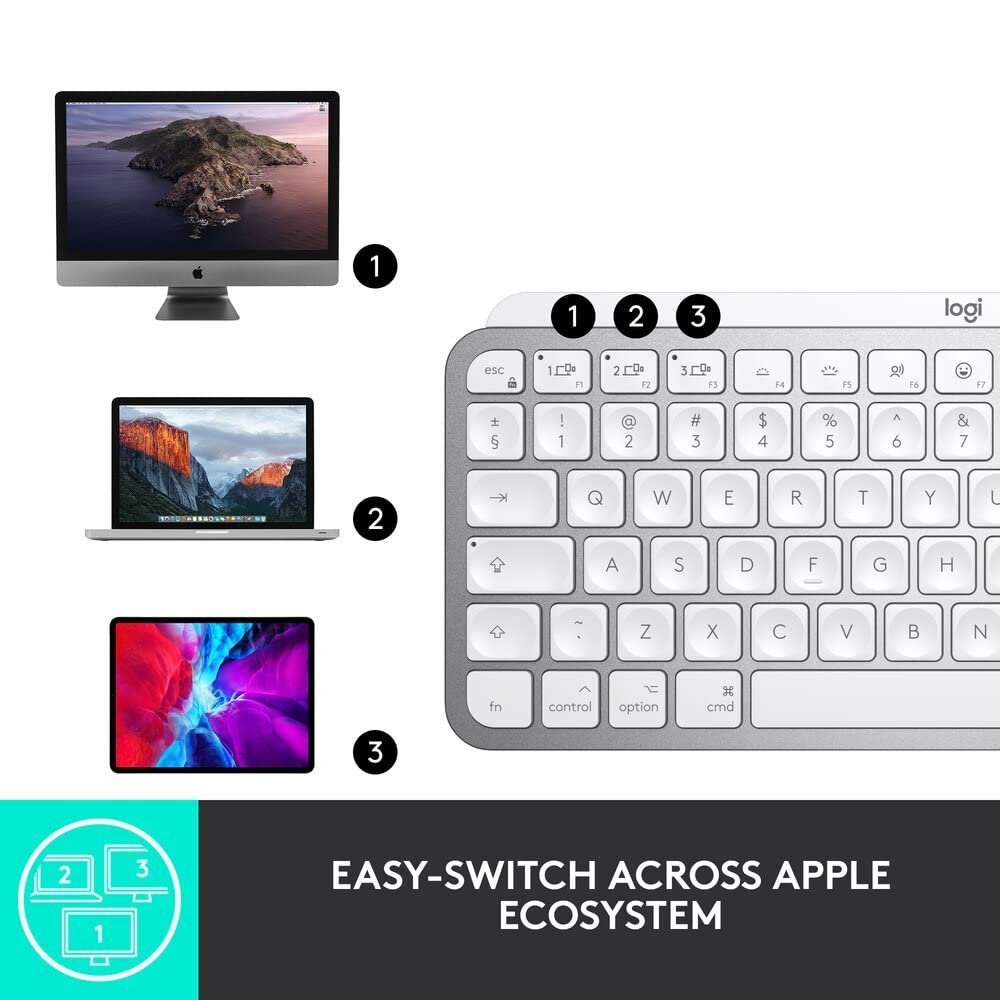 MX Keys Mini for Mac Minimalist Wireless Illuminated Keyboard with Free Adobe Subscription, Compact, Bluetooth, Backlit Keys, USB-C, Tactile Typing, Metal Build-Pale Grey - Image 9