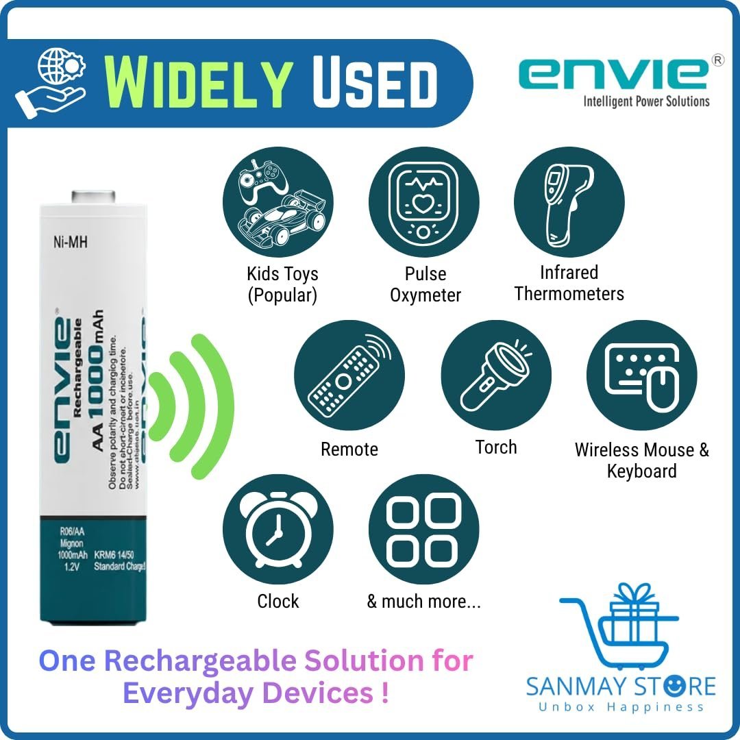 Rechargeable AA Batteries | 1000mAh Ni-MH Rechargeable AA Batteries | Ideal for Toys, Remotes, Clocks, Mouse & Household Devices | Pack of 4 - Image 4