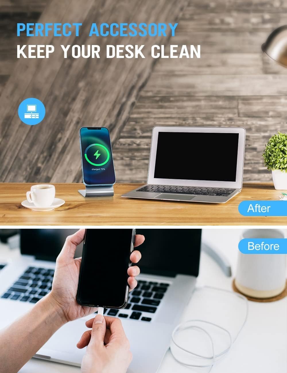 Desk Phone Stand for MagSafe Charger, Desktop Cell Phone Holder Mount for Magnetic Wireless Charging Compatible with iPhone 17 16 15 14 13 12 Aluminum Office Mag Safe Cellphone Dock Cradle - Image 7