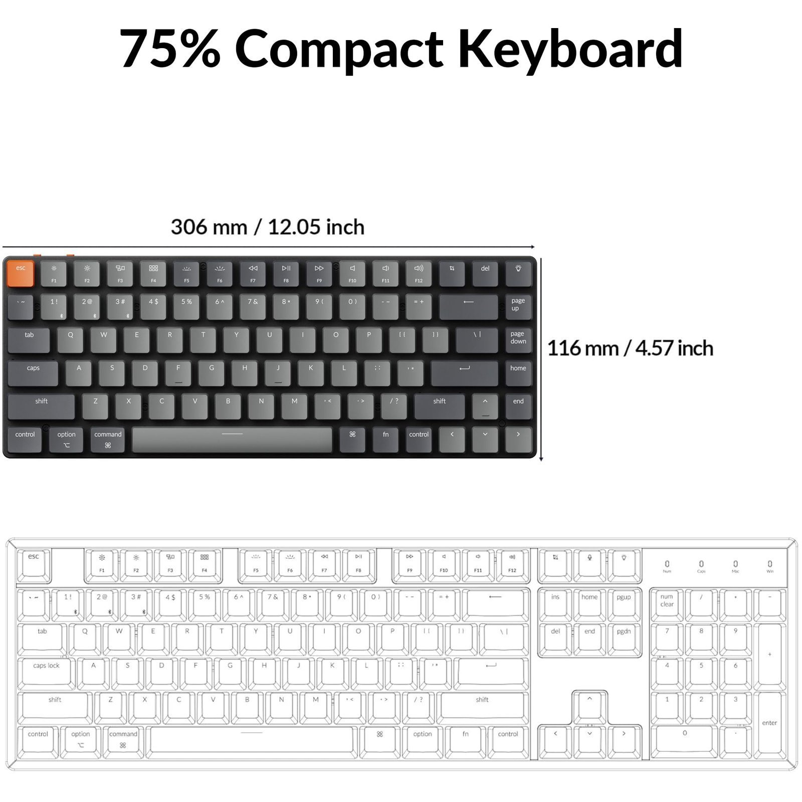 K3 Version 2, 84 Keys Ultra-Slim Wireless Bluetooth/USB Wired Mechanical Keyboard with White LED Backlit, Low-Profile Gateron Mechanical Red Switch Compatible with Mac Windows - Image 5