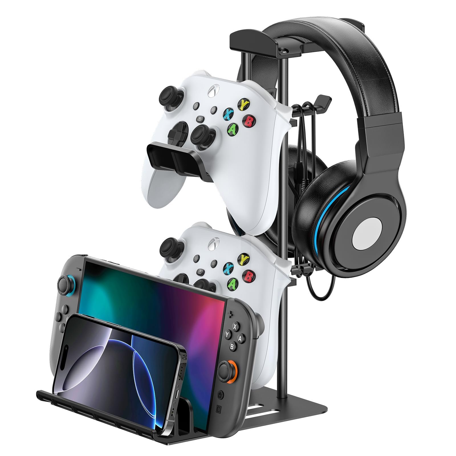Aluminum Headphone and Controller Stand with Phone Storage