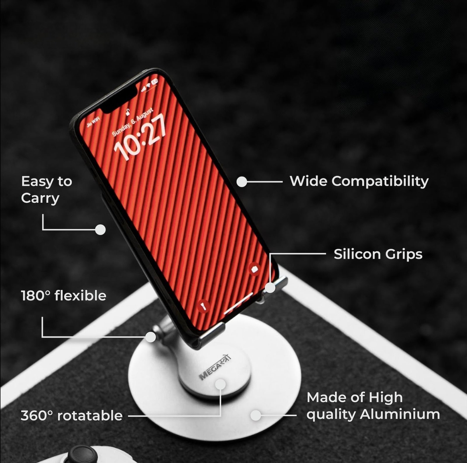 ® Aluminum 360 Rotatable Phone/Tablet Stand (Under 10inch) - MVPmini | Adjustable, Sturdy, and Versatile | Universal Compatibility | Hands-Free Viewing (Metallic Silver) - Image 4