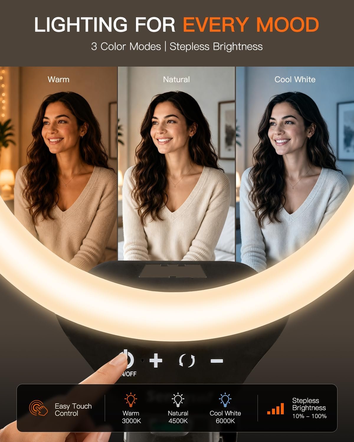 Ring Light with Stand, 50" Phone Tripod for iPhone & Android, LED Ring Light with Remote, 3 Color Modes & 10 Brightness Levels for TikTok, Zoom & Video Recording - Image 3