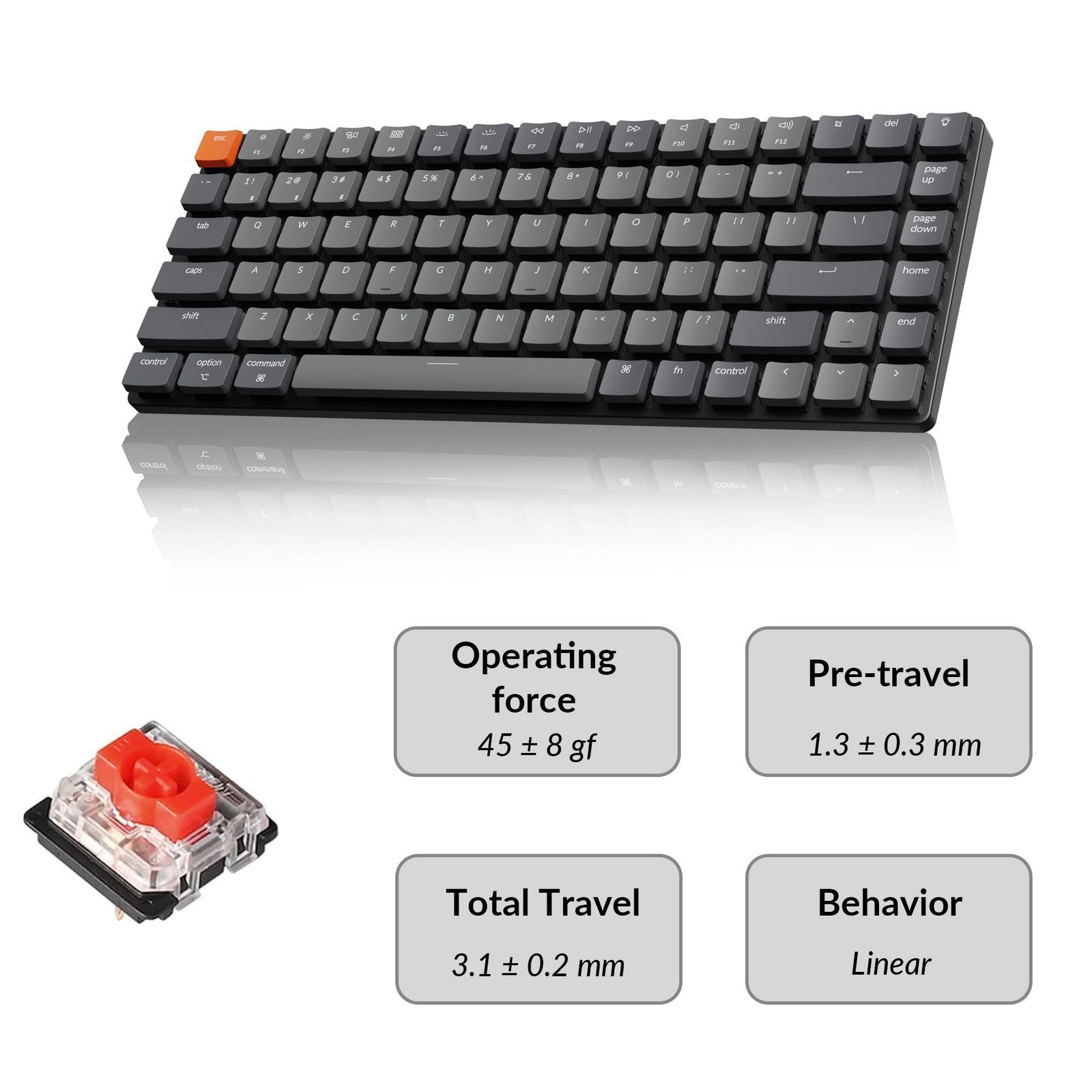 K3 Version 2, 84 Keys Ultra-Slim Wireless Bluetooth/USB Wired Mechanical Keyboard with White LED Backlit, Low-Profile Gateron Mechanical Red Switch Compatible with Mac Windows - Image 7