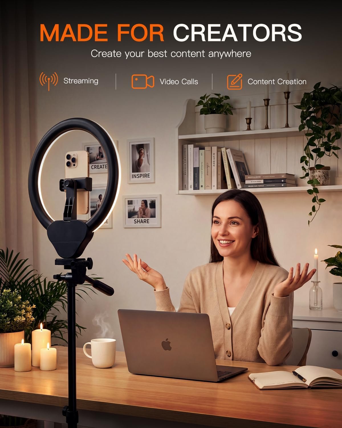 Ring Light with Stand, 50" Phone Tripod for iPhone & Android, LED Ring Light with Remote, 3 Color Modes & 10 Brightness Levels for TikTok, Zoom & Video Recording - Image 2
