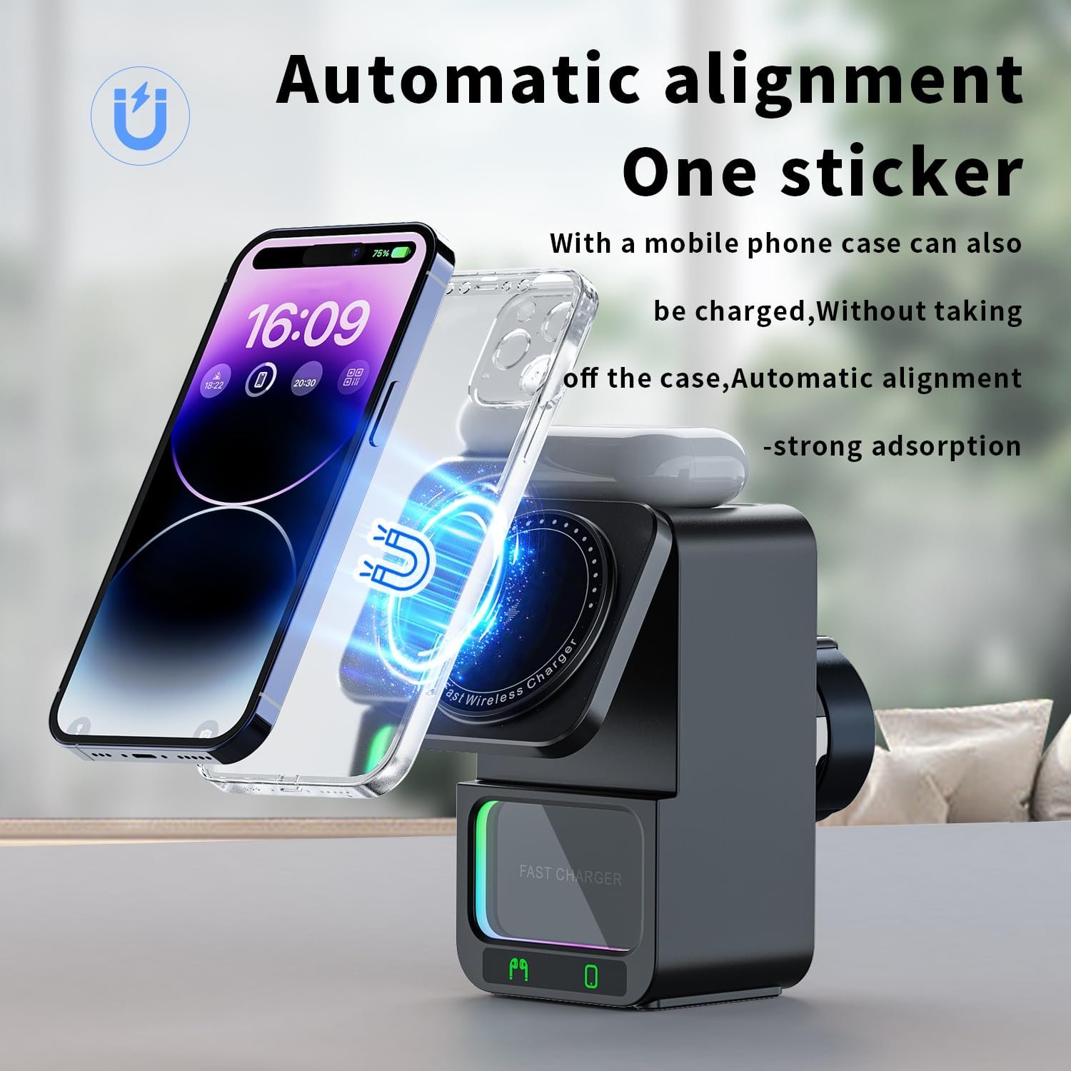 4 in 1 Magnetic Wireless Charging Station, Foldable Wireless Charger Stand with Bluetooth Speaker for iPhone 16 15 14 13 Series for AirPods 3/2/Pro for Apple Watch Ultra/SE/9/8/7/6/5/4/3/2/1 (Black)