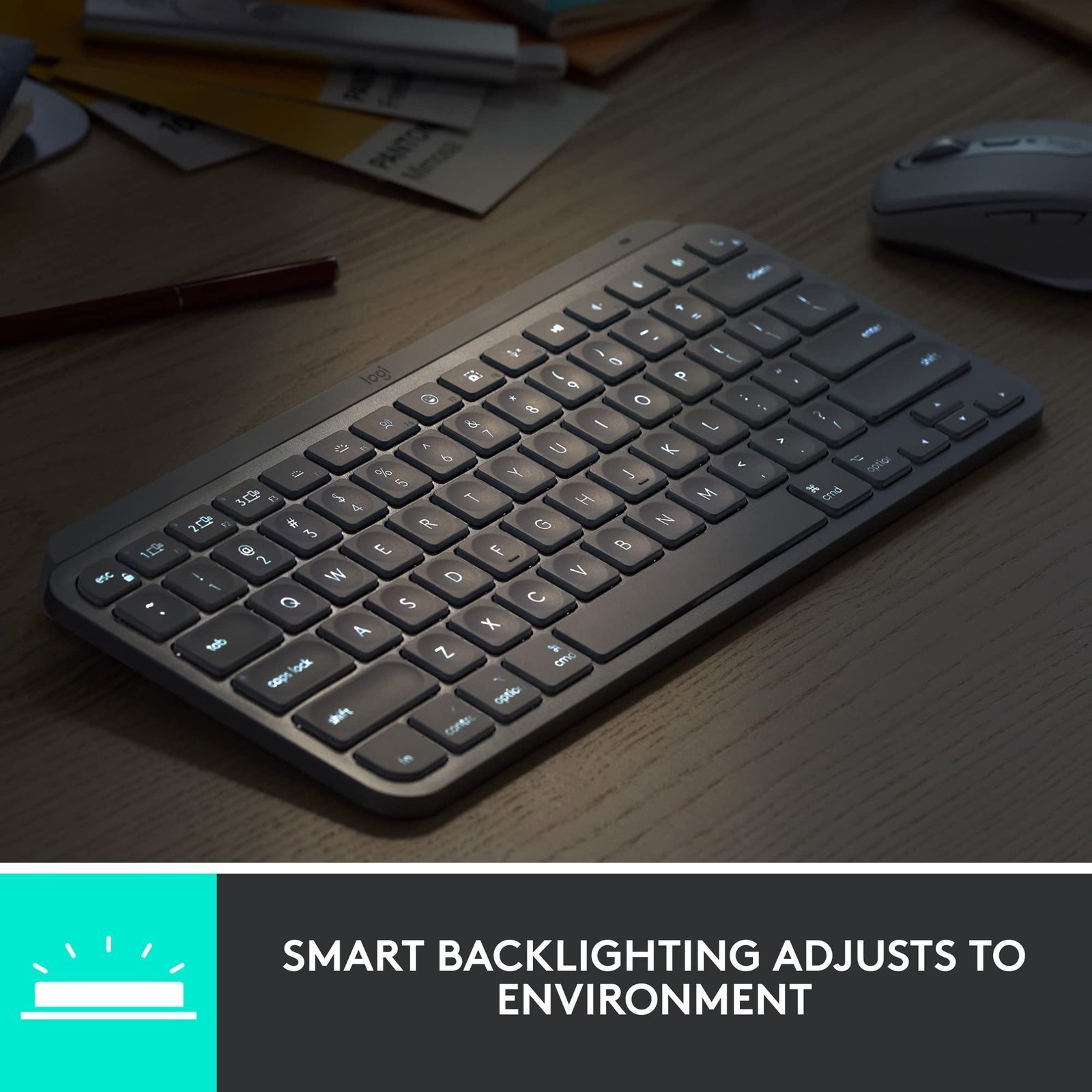 MX Keys Mini for Mac Minimalist Wireless Illuminated Keyboard with Free Adobe Subscription, Compact, Bluetooth, Backlit Keys, USB-C, Tactile Typing, Metal Build-Pale Grey - Image 8