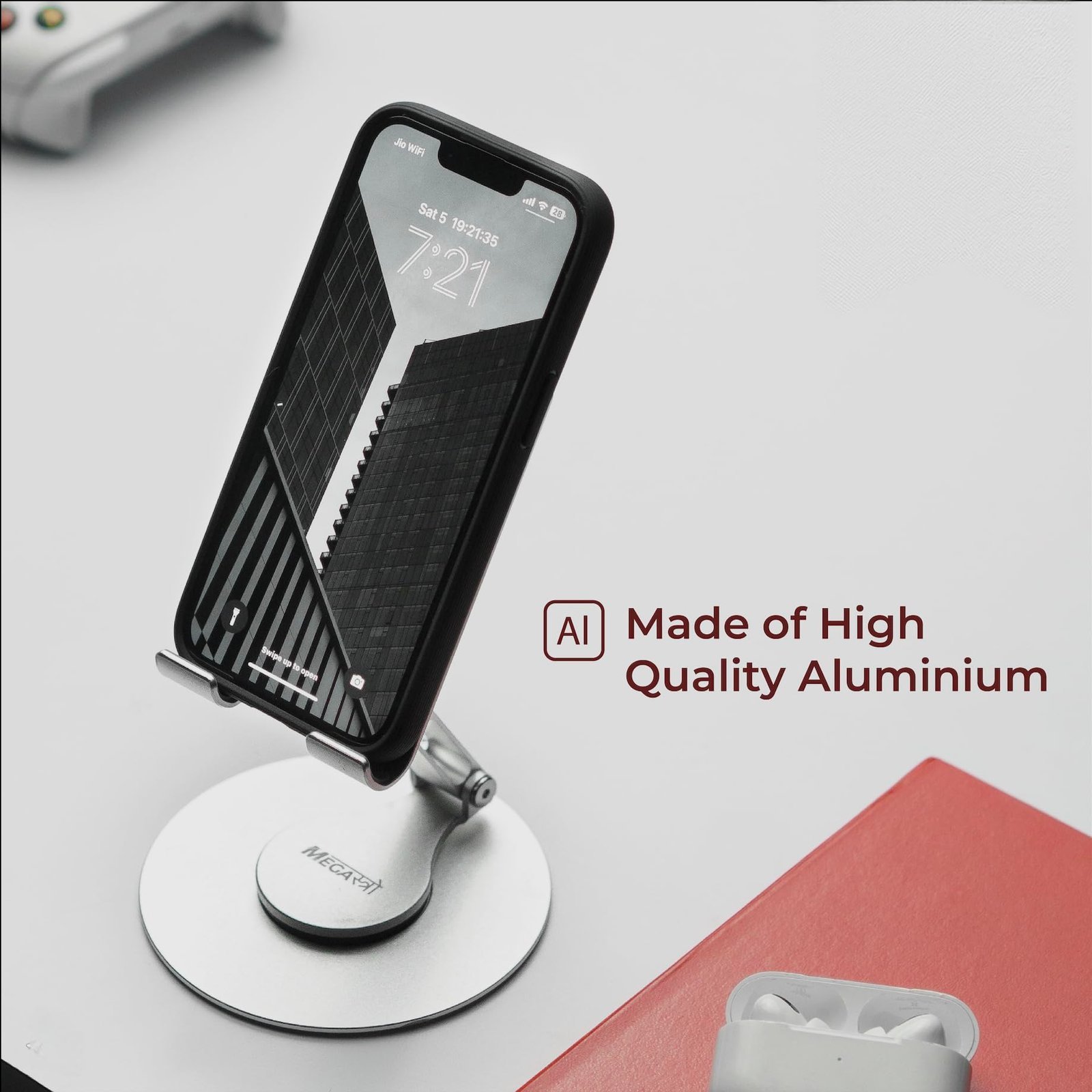 ® Aluminum 360 Rotatable Phone/Tablet Stand (Under 10inch) - MVPmini | Adjustable, Sturdy, and Versatile | Universal Compatibility | Hands-Free Viewing (Metallic Silver) - Image 6