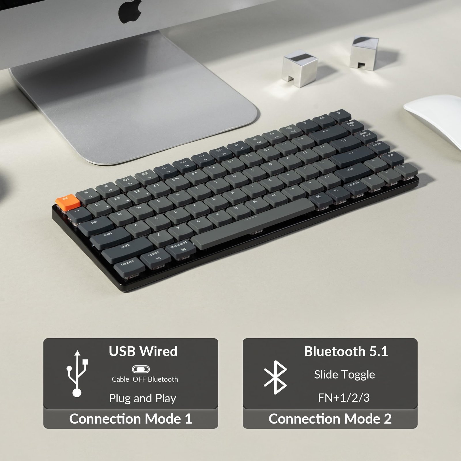 K3 Version 2, 84 Keys Ultra-Slim Wireless Bluetooth/USB Wired Mechanical Keyboard with White LED Backlit, Low-Profile Gateron Mechanical Red Switch Compatible with Mac Windows - Image 4