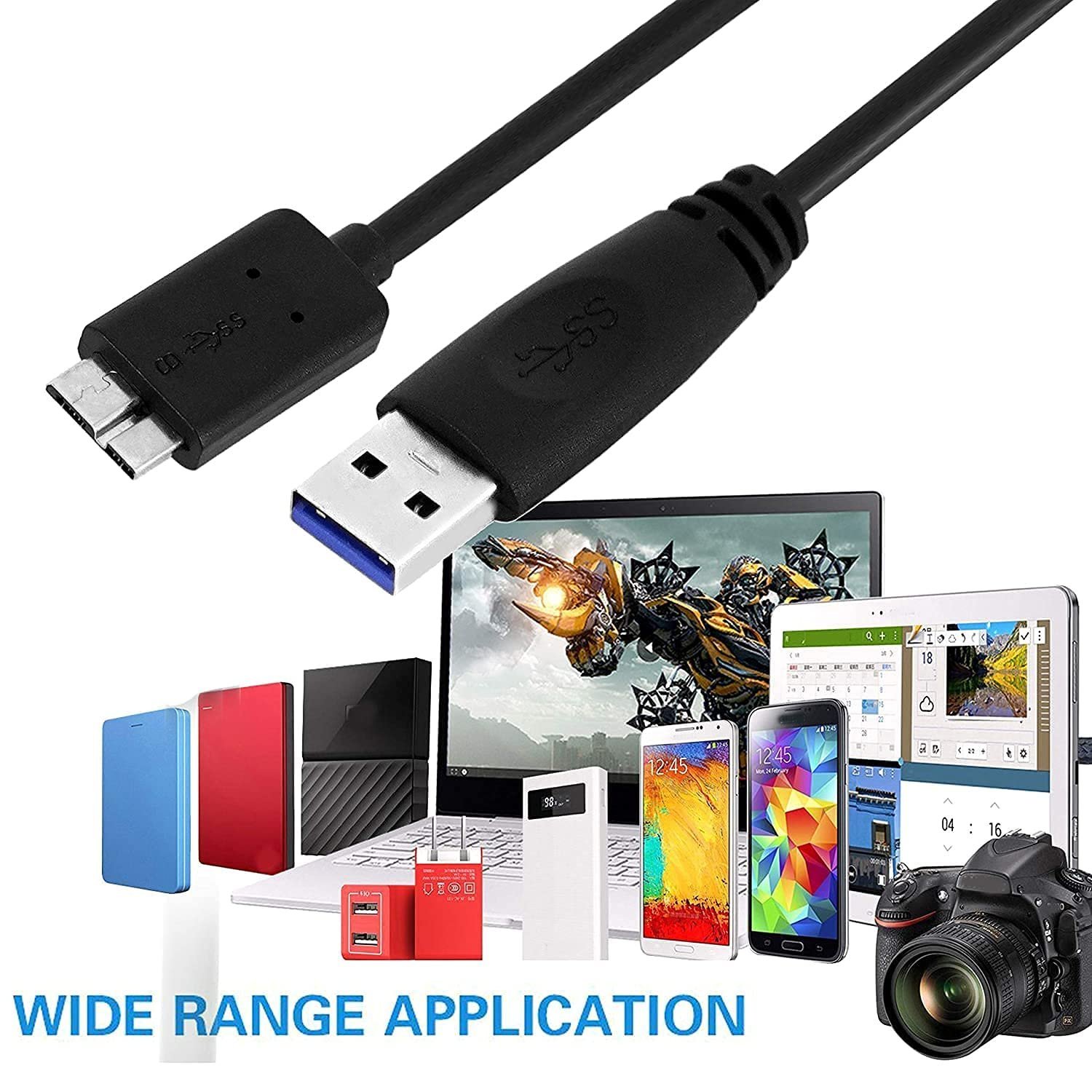 USB 3.0 Type A Male to Micro B Cord for WD/Seagate/Toshiba/Samsung/Hitachi, etc External Hard Disk/Drives Cables (Black) (1.5ft) - Image 3