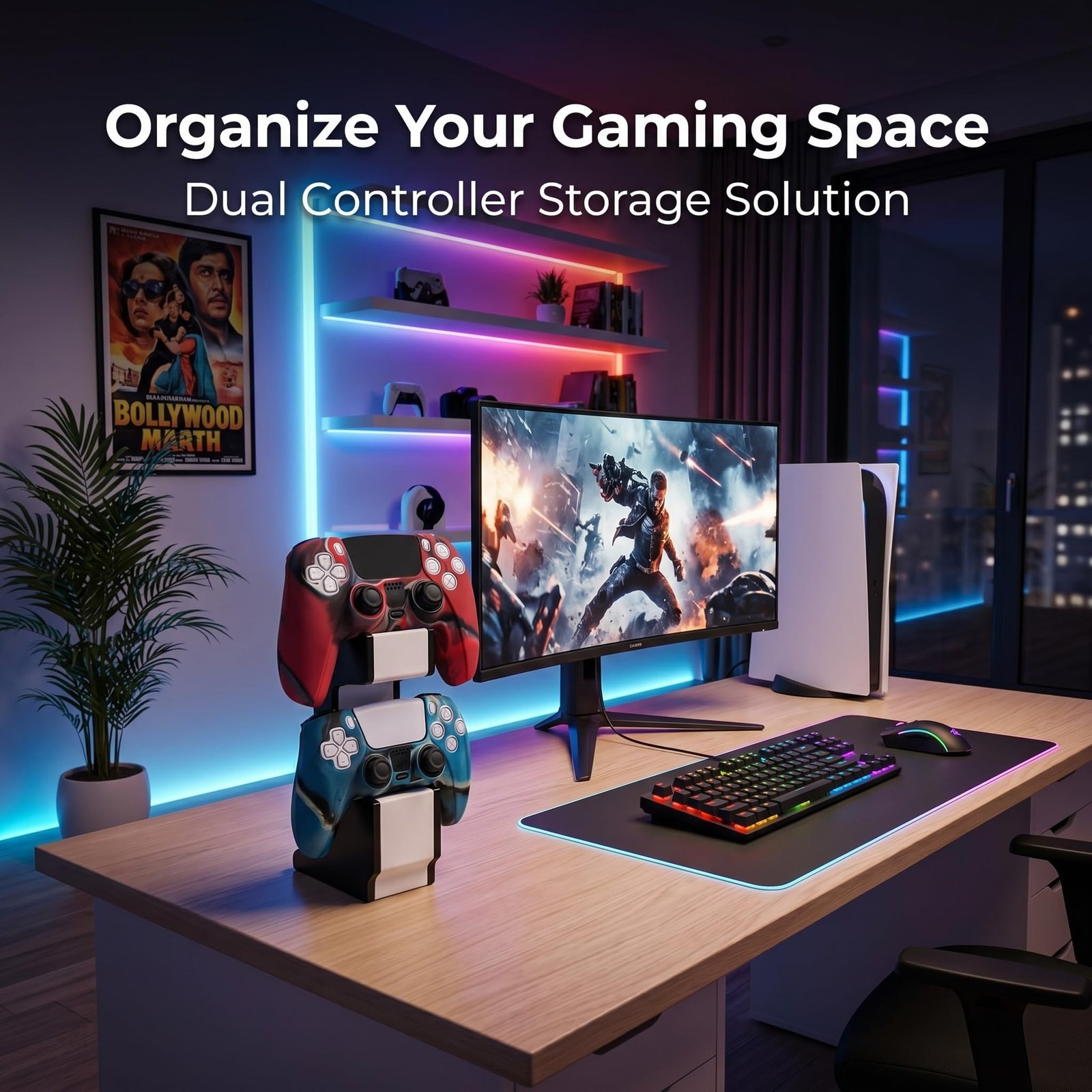 Double Controller Stand for Desk Xbox Controller Stand | Gamepad & Gaming PS5 Setup Accessory | Compatible with Xbox ONE, PS5, PS4, PC, Steelseries - Image 6