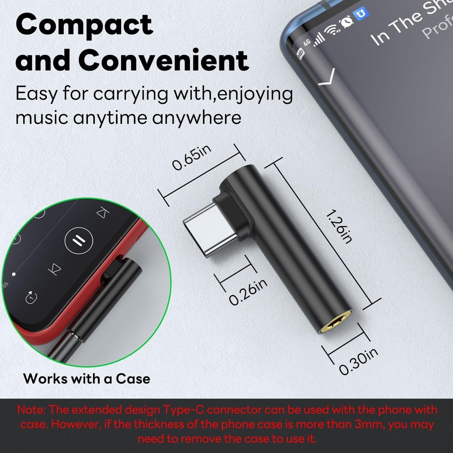 One Plus Original C to 3.5mm Audio Adapter 2 Pcs | Type-C to AUX Headphone Jack Dongle with DAC Chip | Right Angle Connector | Compatible with Mi, iqoo, Vivo, iPad Pro | Black - Image 5