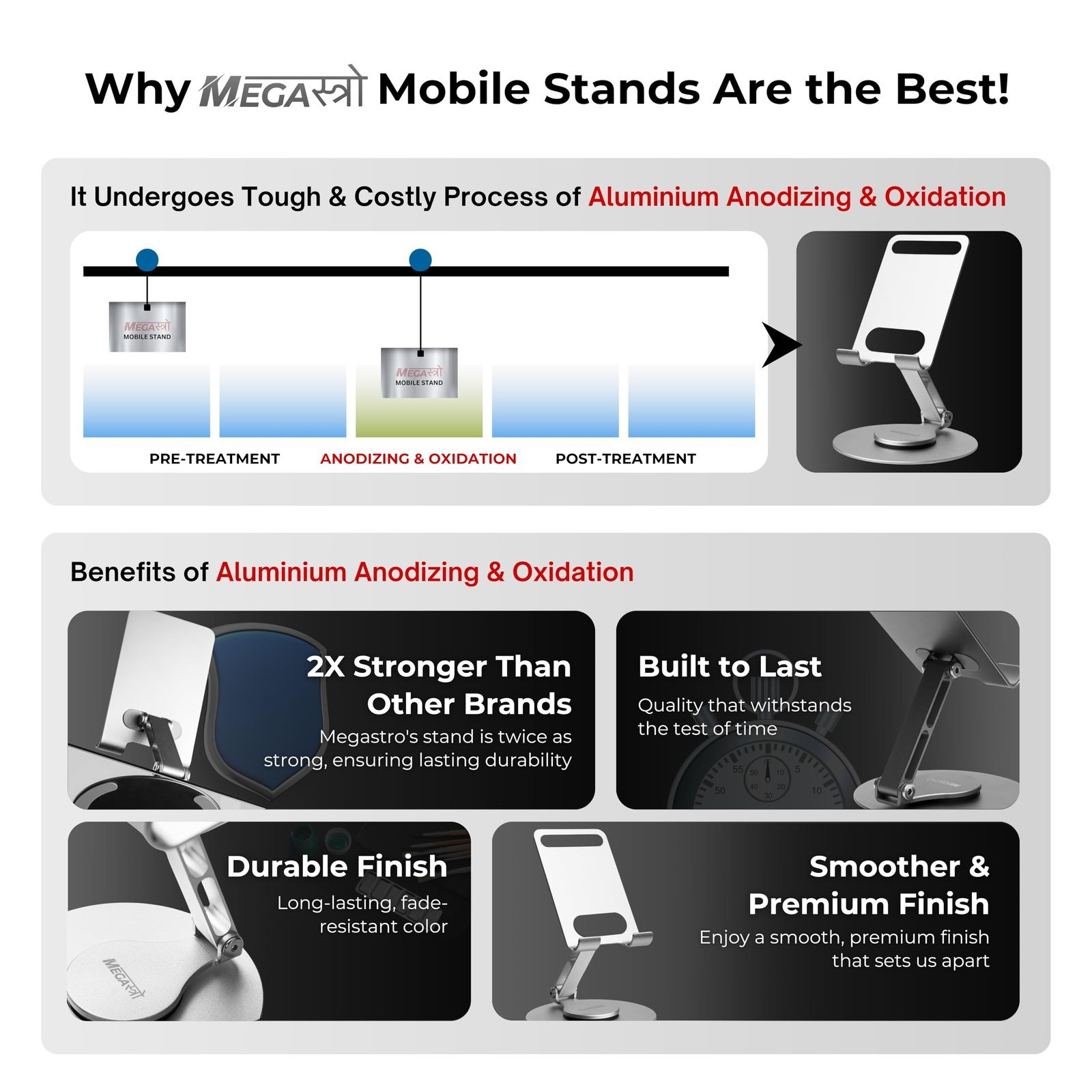 ® Aluminum 360 Rotatable Phone/Tablet Stand (Under 10inch) - MVPmini | Adjustable, Sturdy, and Versatile | Universal Compatibility | Hands-Free Viewing (Metallic Silver) - Image 5